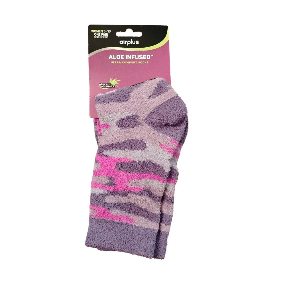 Airplus Aloe Infused Ultra Comfort Socks Purple Pink Camo Women 5-10 New